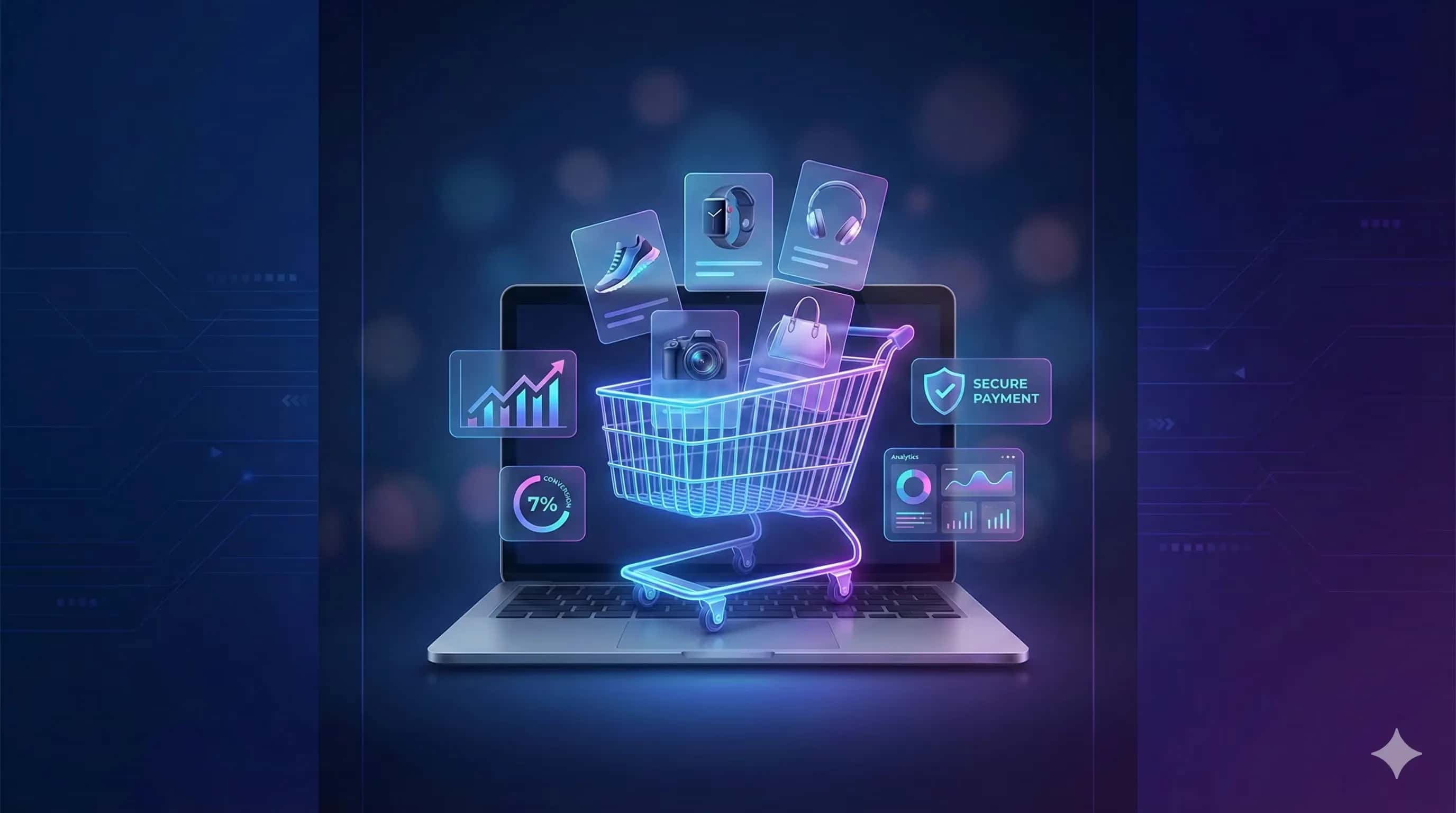 Ecommerce store development picture showing a virtual digital cart